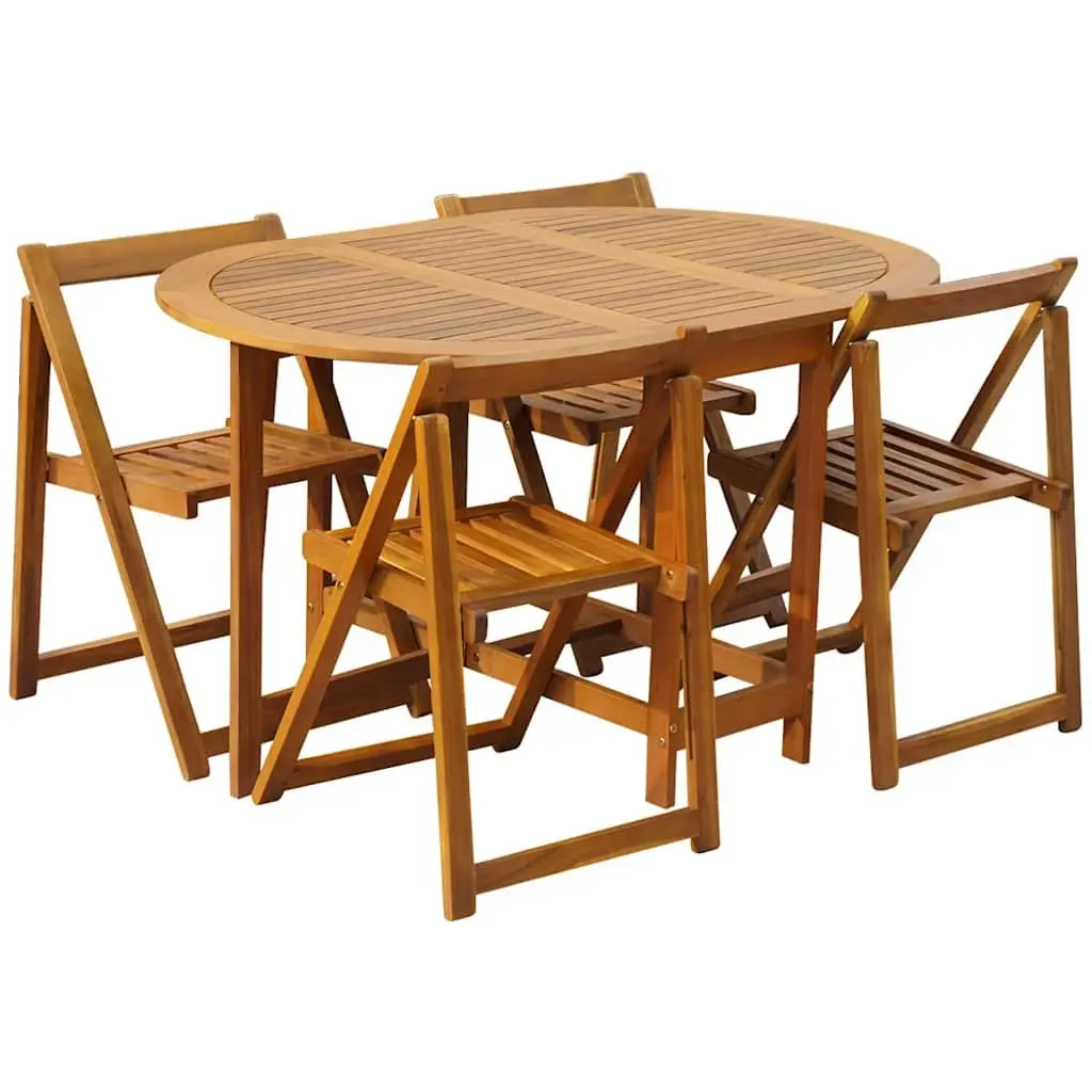 Outdoor Dining Set Folding Table 5 Piece Acacia Wood Brown