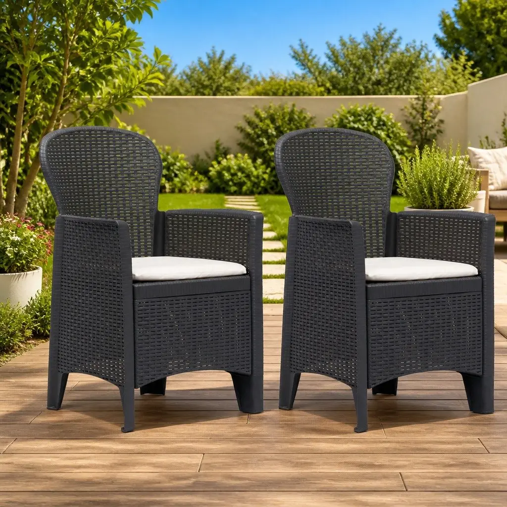 Outdoor Chairs Rattan Look Set of 2 with Cushions Brown