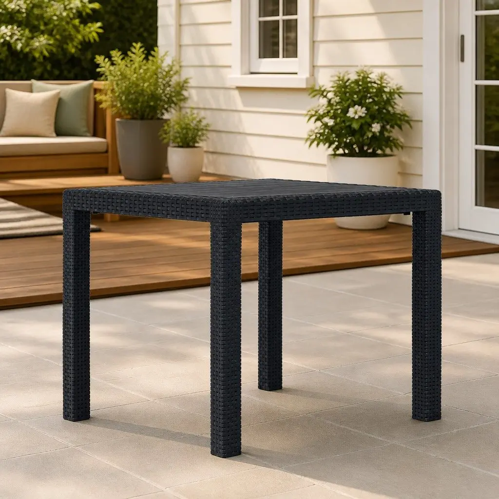 Garden Table Rattan Look Anthracite Lightweight 79 x 79 x 72 cm