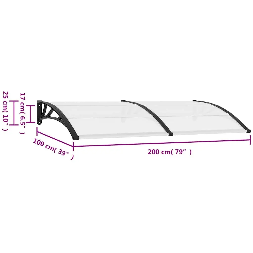 Door Canopy Black Polycarbonate 200x100cm Outdoor Entrance Shelter