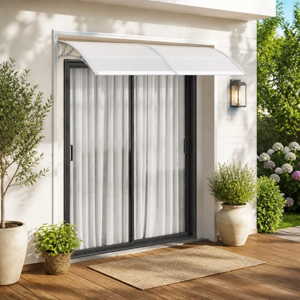 Door Canopy Grey 200x100cm Polycarbonate Awning Weather Resistant Outdoor