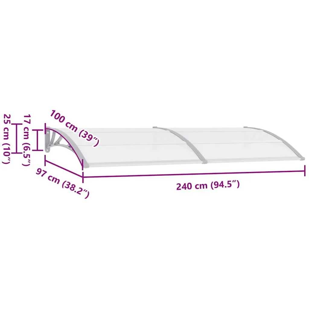Door Canopy Grey Polycarbonate 240x100cm Weather Protection