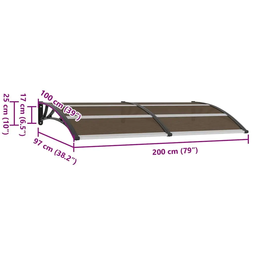 Door Canopy Polycarbonate 200x100cm Black Weather Resistant Awning