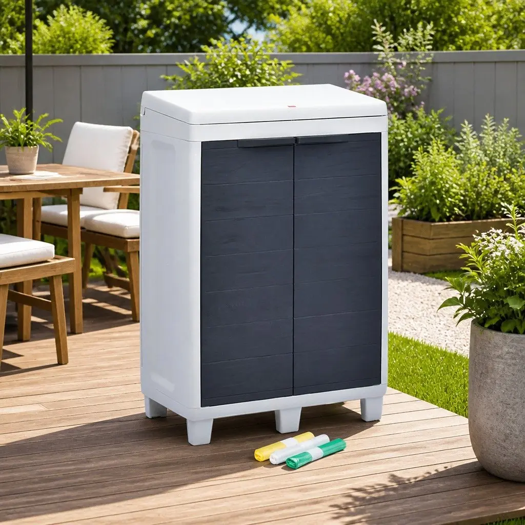 Garden Dustbin Outdoor Recycling Waste Bin with 3 Bags Dark Grey