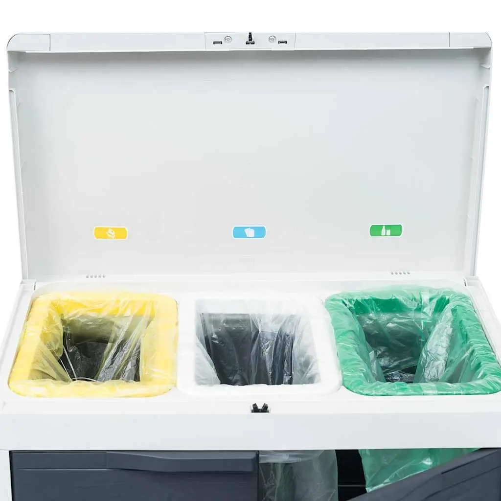 Garden Dustbin Outdoor Recycling Waste Bin with 3 Bags Dark Grey