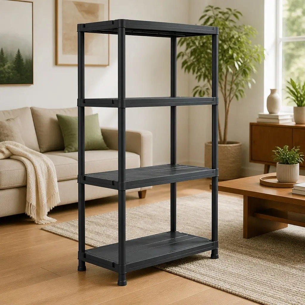 Storage Shelf Rack Black Plastic Heavy Duty 60x30x138cm
