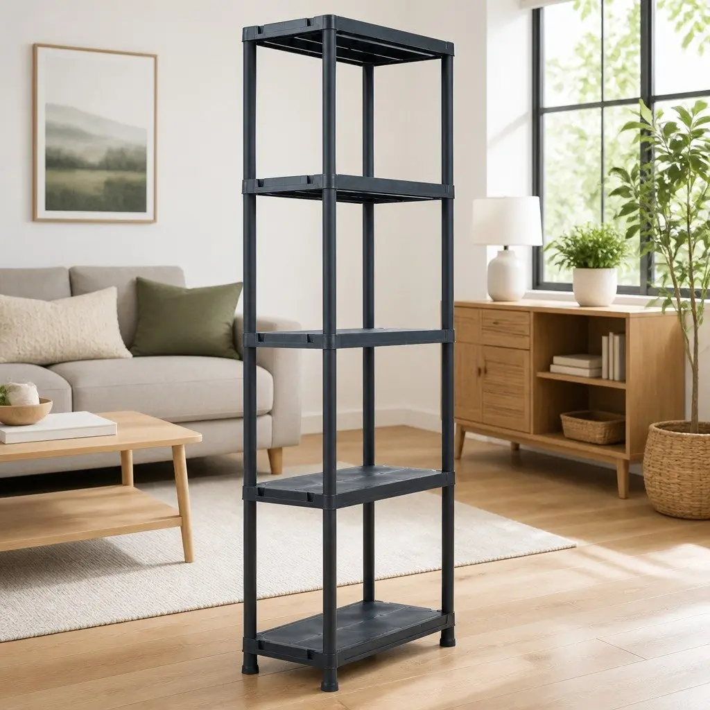 Black Plastic Storage Shelf Unit 60x30x180 cm