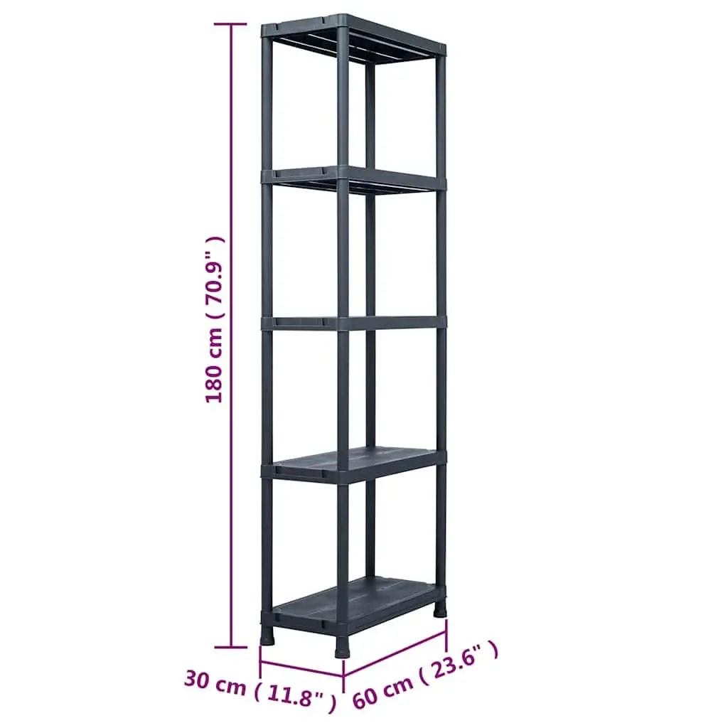 Black Plastic Storage Shelf Unit 60x30x180 cm