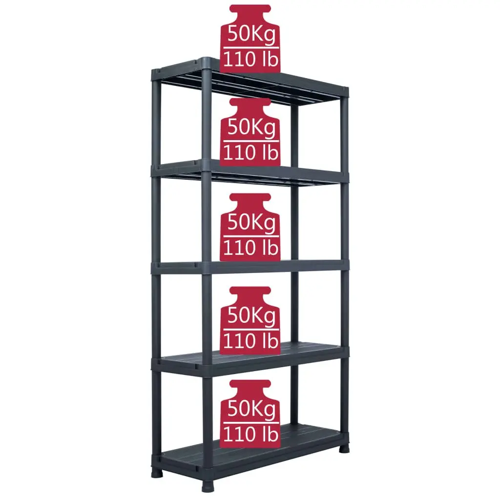 Plastic Storage Shelf Rack Black Industrial Shelving Unit 250kg Capacity