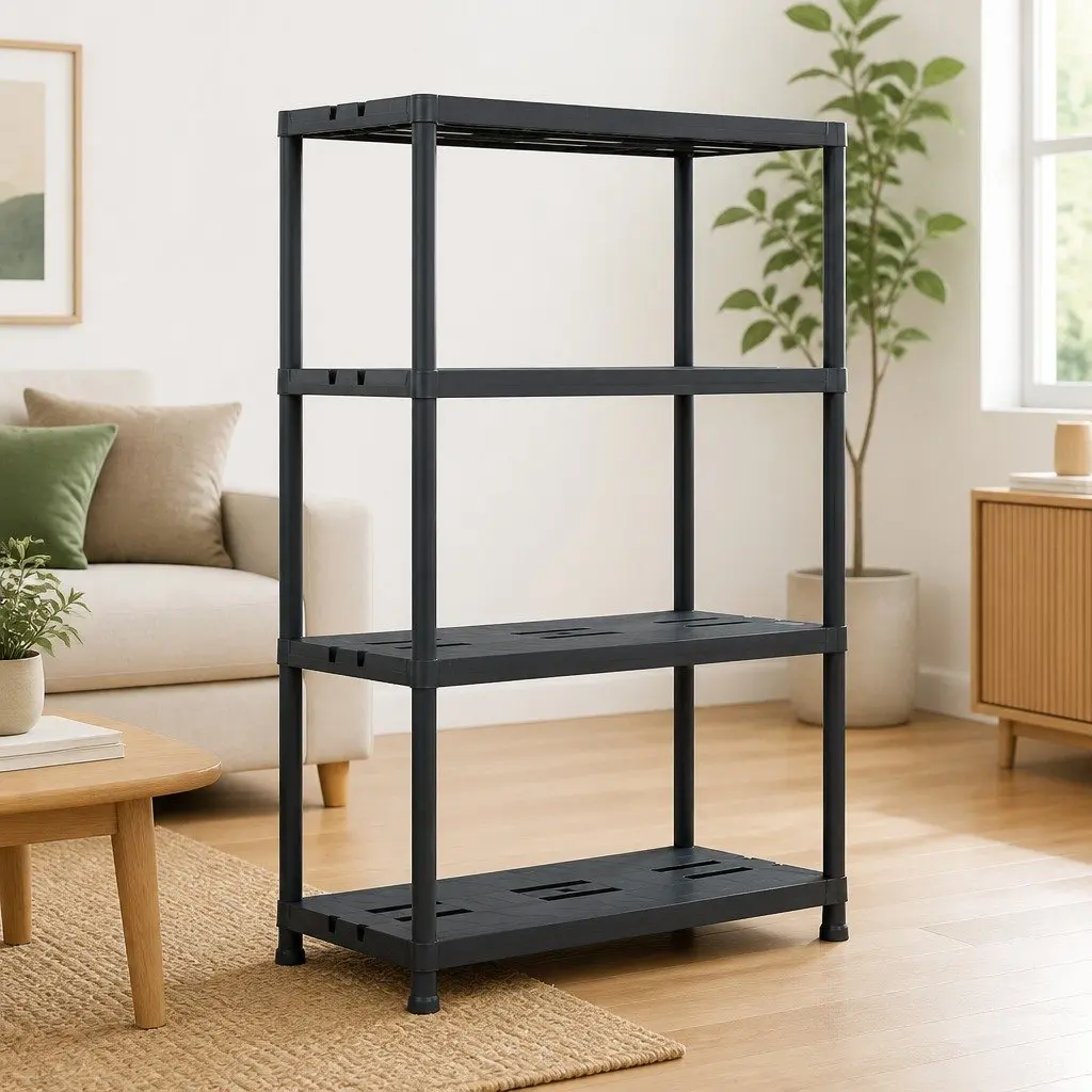 Storage Shelf Rack Black Plastic Shelving Unit 90x40x138 cm