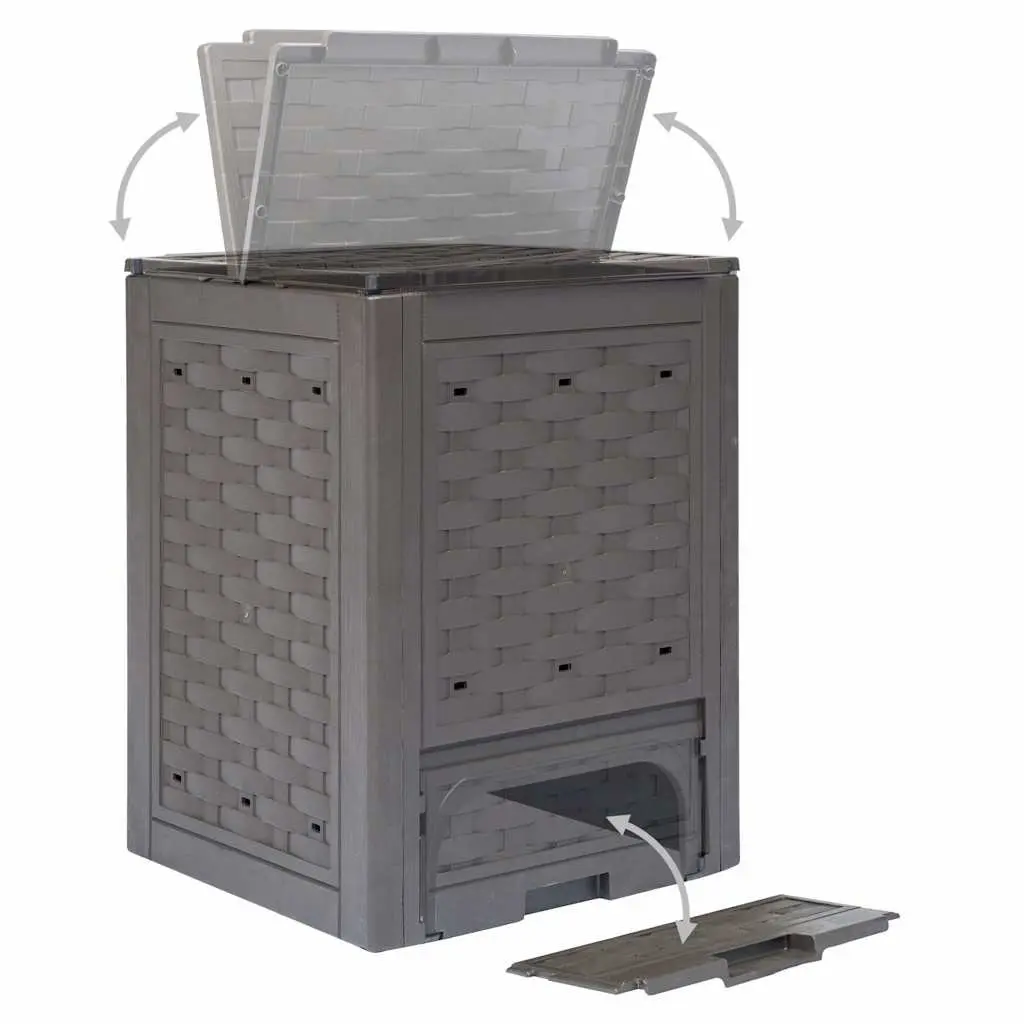 Garden Composter Brown Rattan Look 300L Plastic Outdoor Waste Bin