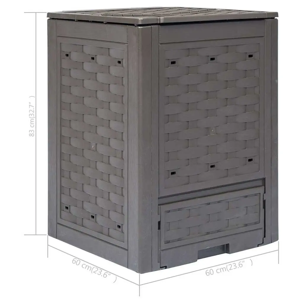 Garden Composter Brown Rattan Look 300L Plastic Outdoor Waste Bin