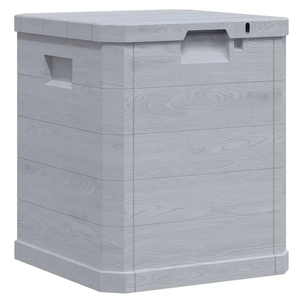 90L Weather Resistant Plastic Garden Storage Box with Wooden Texture for Indoor and Outdoor Use in Grey
