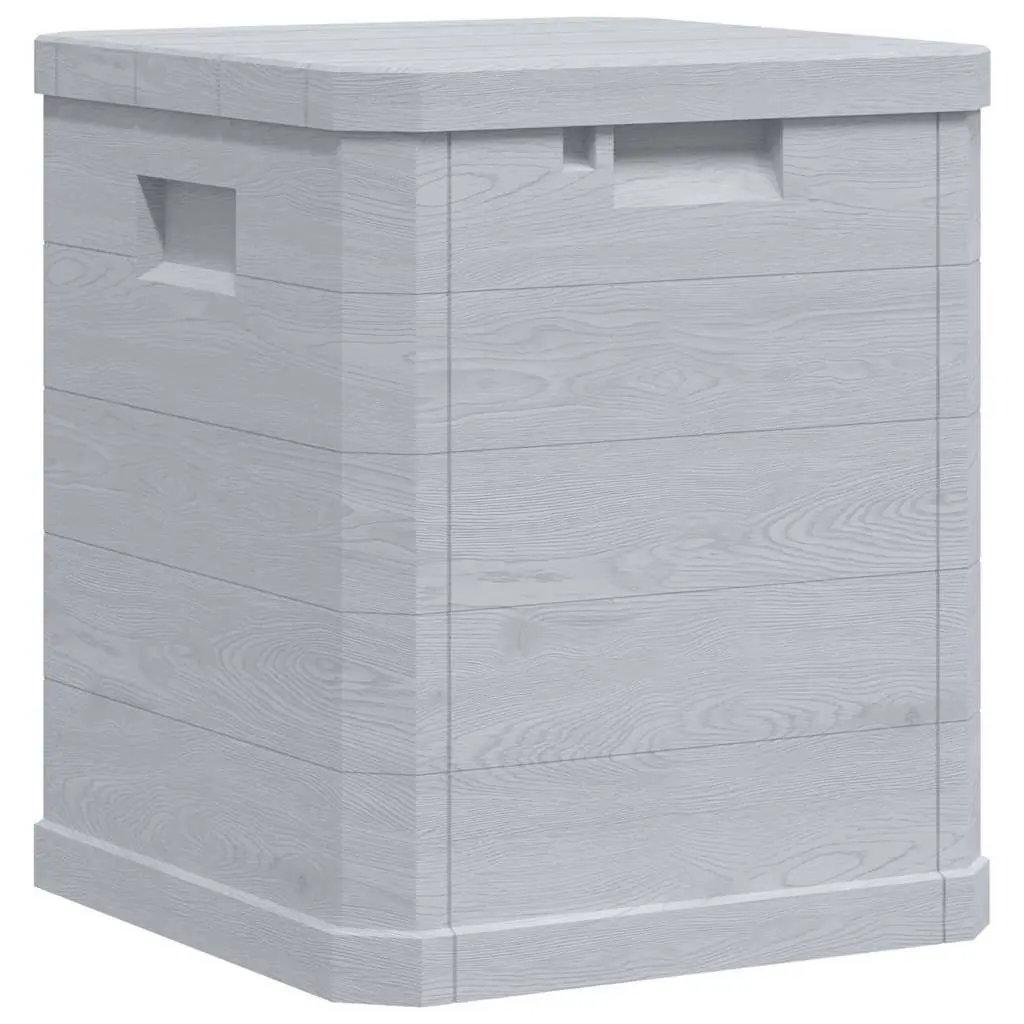 90L Weather Resistant Plastic Garden Storage Box with Wooden Texture for Indoor and Outdoor Use in Grey