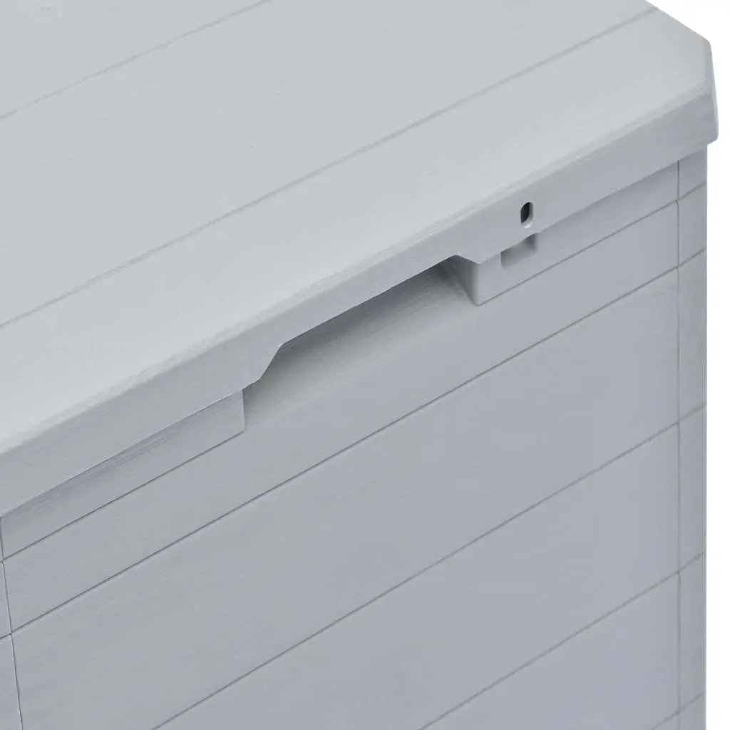 90L Weather Resistant Plastic Garden Storage Box with Wooden Texture for Indoor and Outdoor Use in Grey