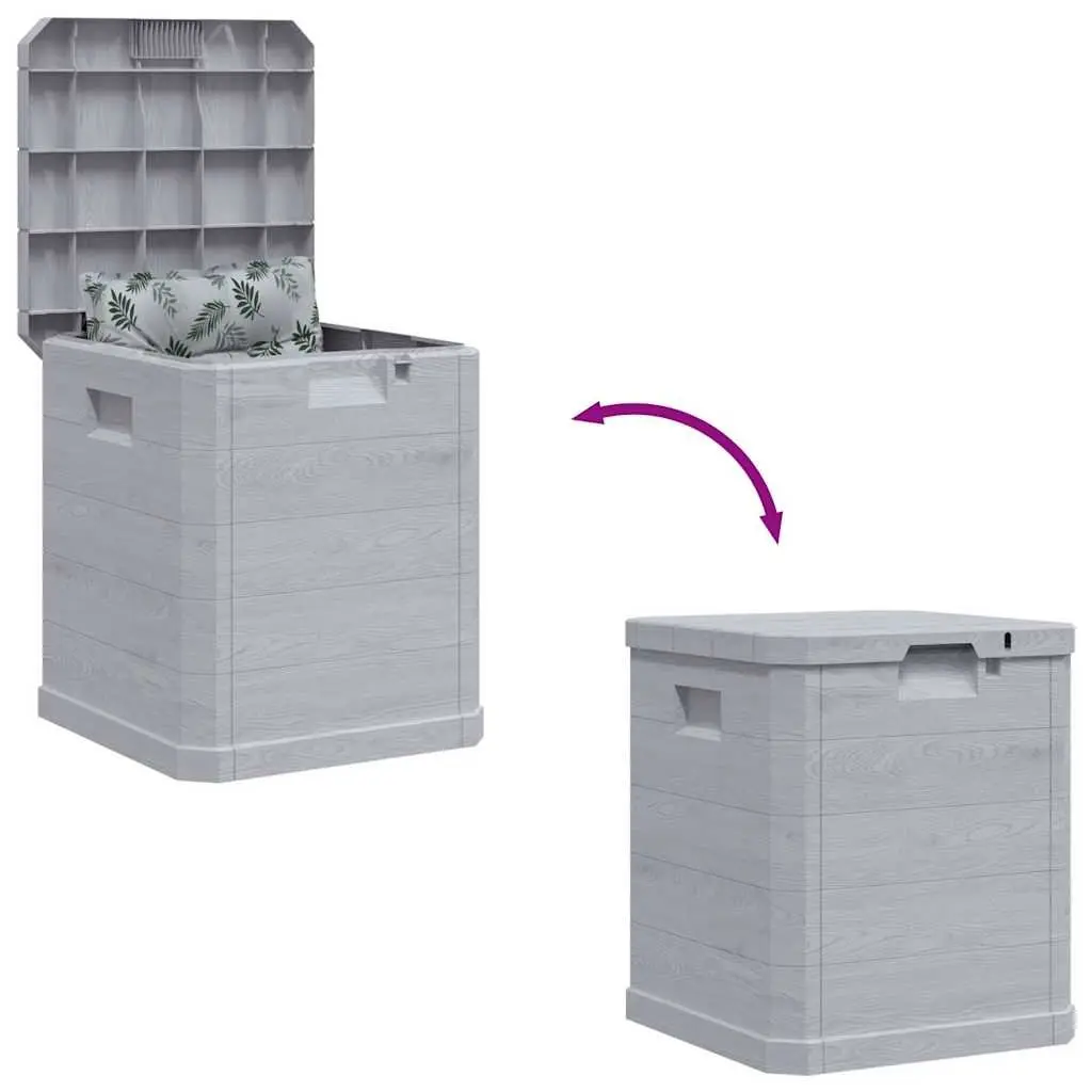 90L Weather Resistant Plastic Garden Storage Box with Wooden Texture for Indoor and Outdoor Use in Grey