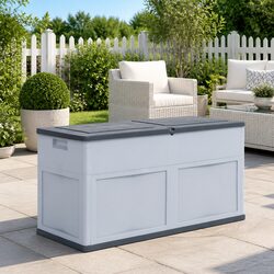 Garden Storage Box 320L Outdoor Weatherproof Plastic Deck Patio Organizer Grey