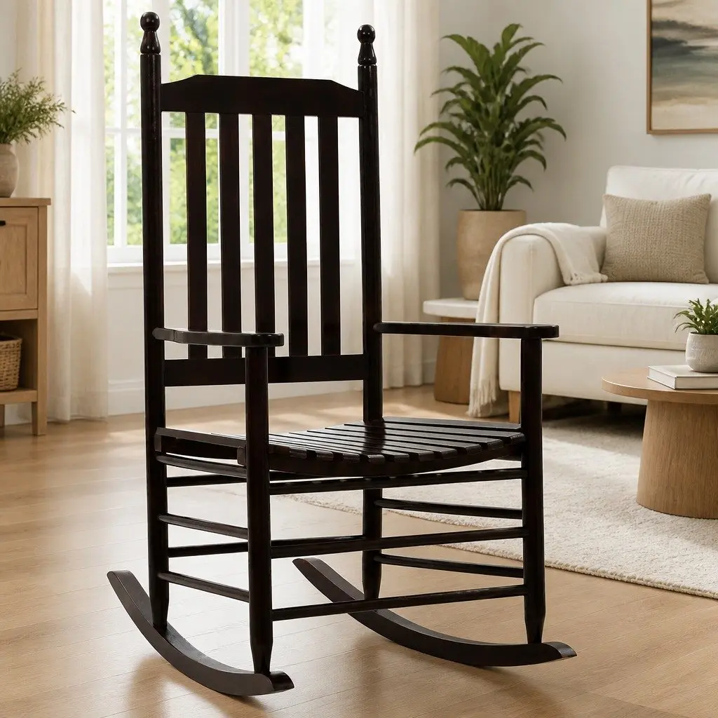Wooden Rocking Chair Brown Solid Hardwood Indoor Outdoor Patio Armchair
