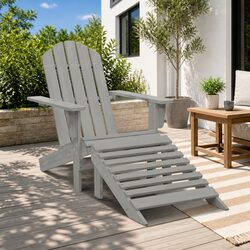Grey Solid Wood Outdoor Chair with Ottoman for You