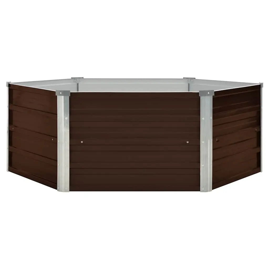 Raised Garden Bed Hexagon Galvanised Steel Brown 129x129x45cm Planter Vegetable