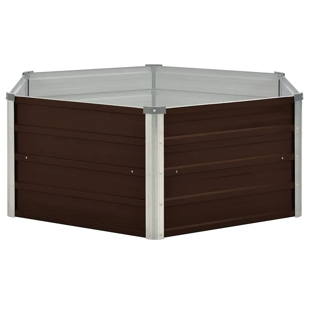 Raised Garden Bed Hexagon Galvanised Steel Brown 129x129x45cm Planter Vegetable