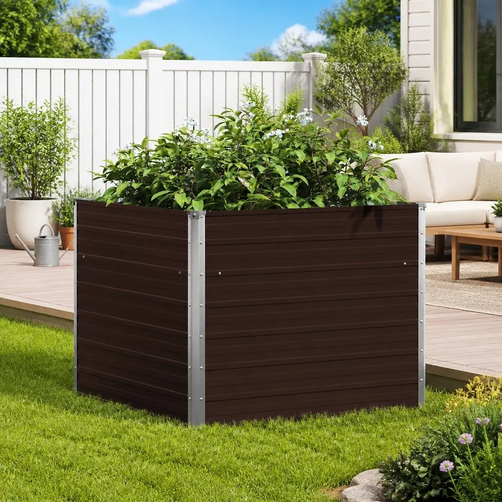 Raised Garden Bed Galvanised Steel Square 100x100x77cm Brown