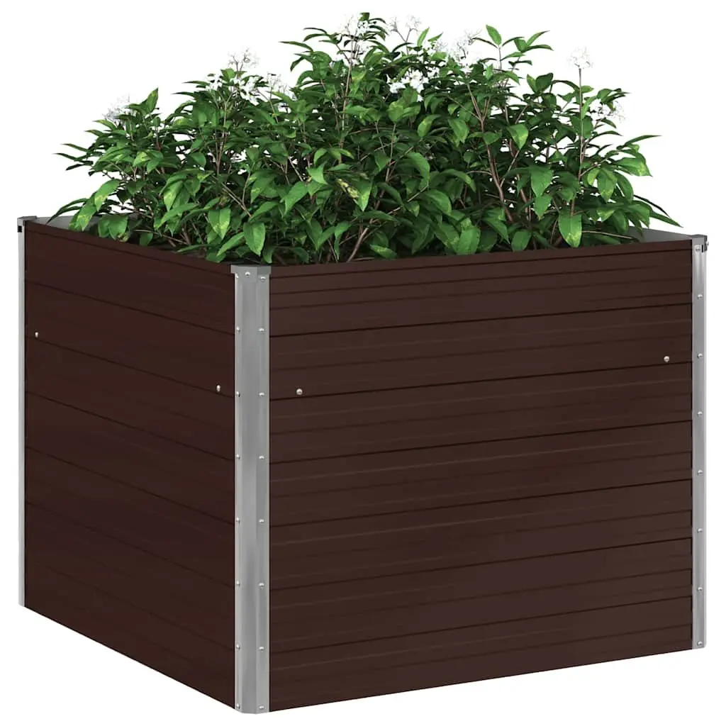 Raised Garden Bed Galvanised Steel Square 100x100x77cm Brown