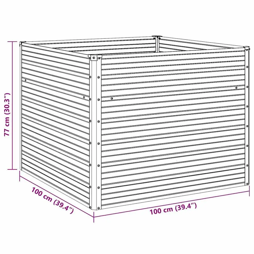 Raised Garden Bed Galvanised Steel Square 100x100x77cm Brown