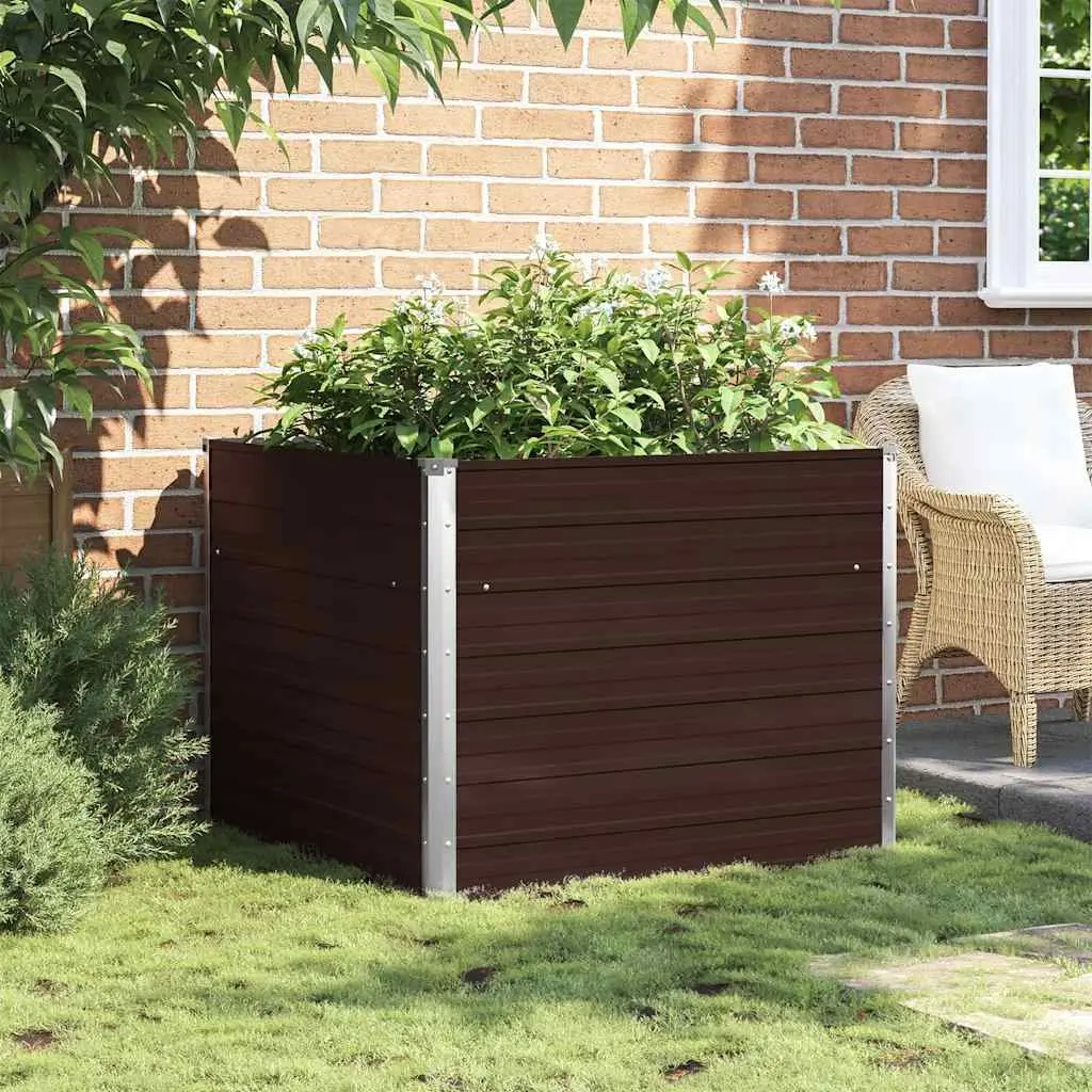 Raised Garden Bed Galvanised Steel Square 100x100x77cm Brown