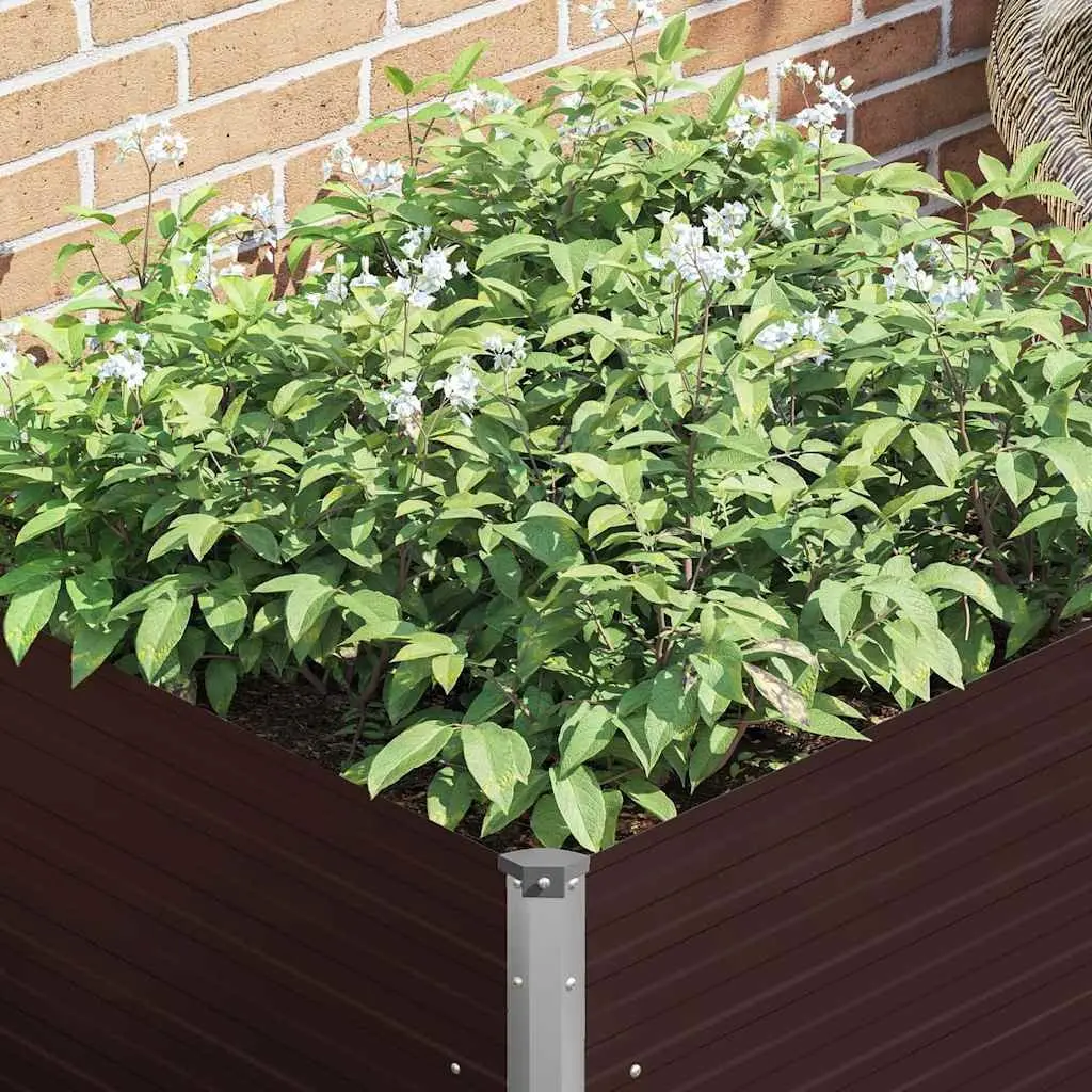 Raised Garden Bed Galvanised Steel Square 100x100x77cm Brown