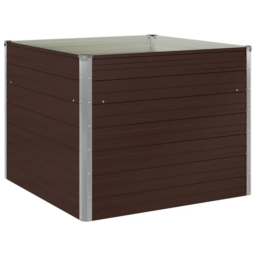 Raised Garden Bed Galvanised Steel Square 100x100x77cm Brown