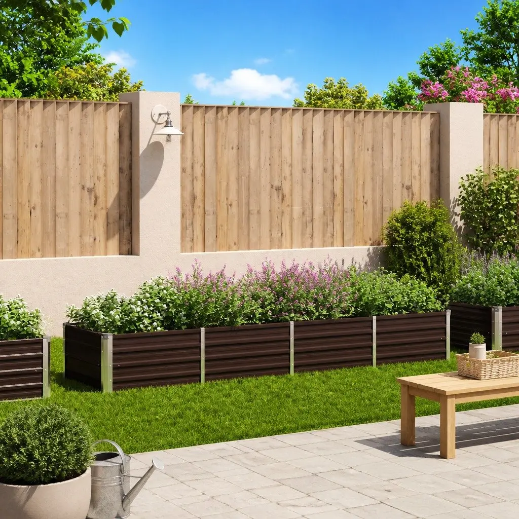 Raised Garden Bed Galvanised Steel Brown 320x80x45cm
