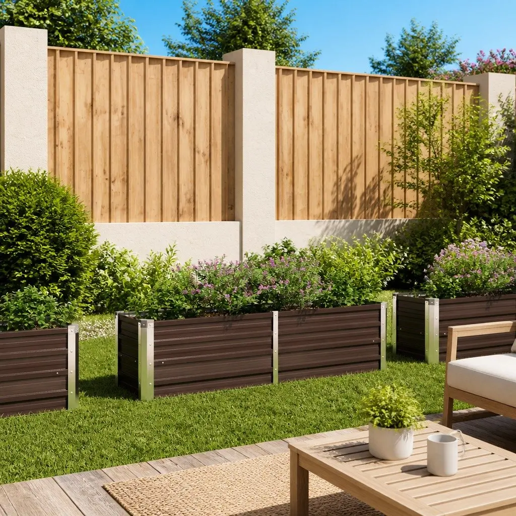 Metal Raised Garden Bed Weather Resistant 160x40x45cm Brown Planter