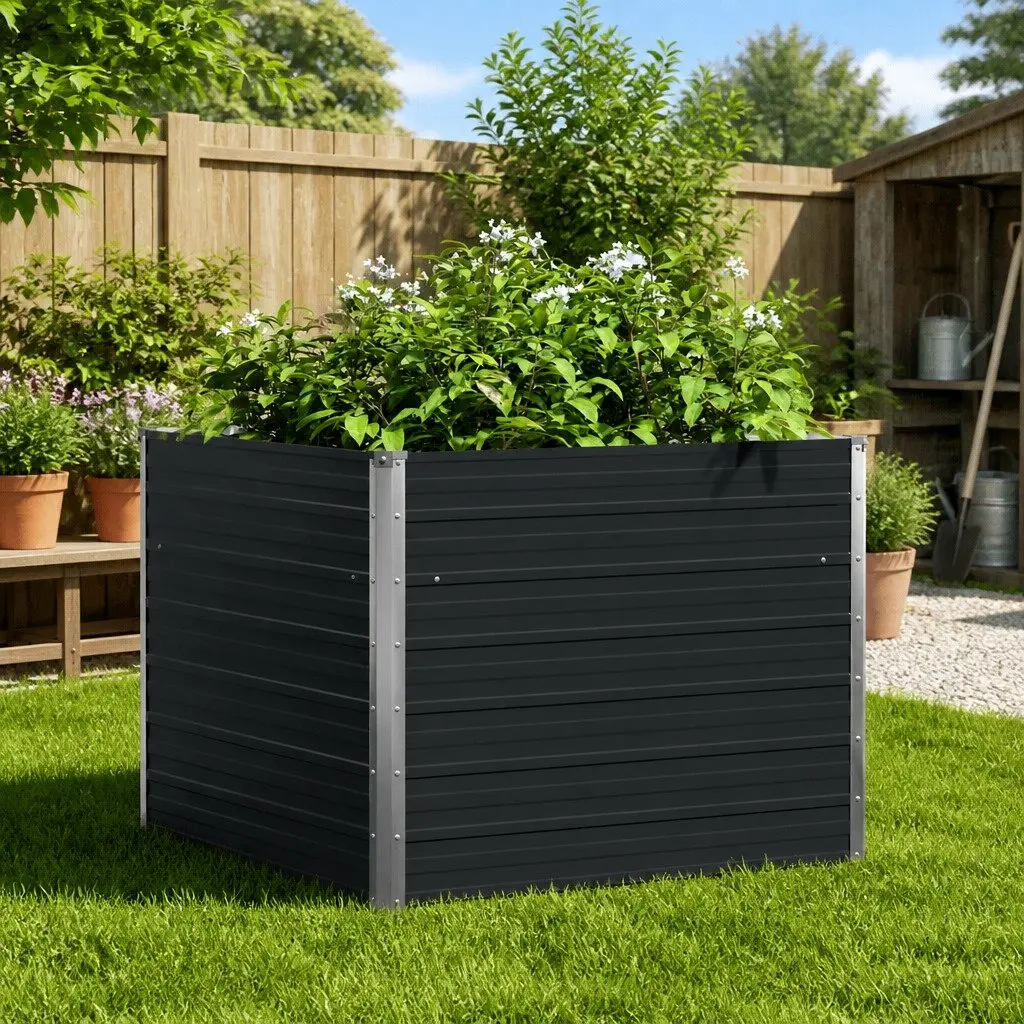 Raised Garden Bed Open Bottom Anthracite Galvanised Steel 100 x 100 x 77 cm