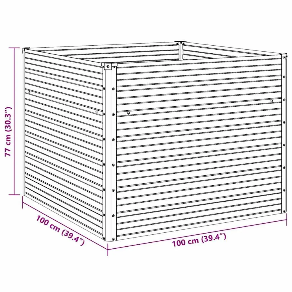 Raised Garden Bed Open Bottom Anthracite Galvanised Steel 100 x 100 x 77 cm
