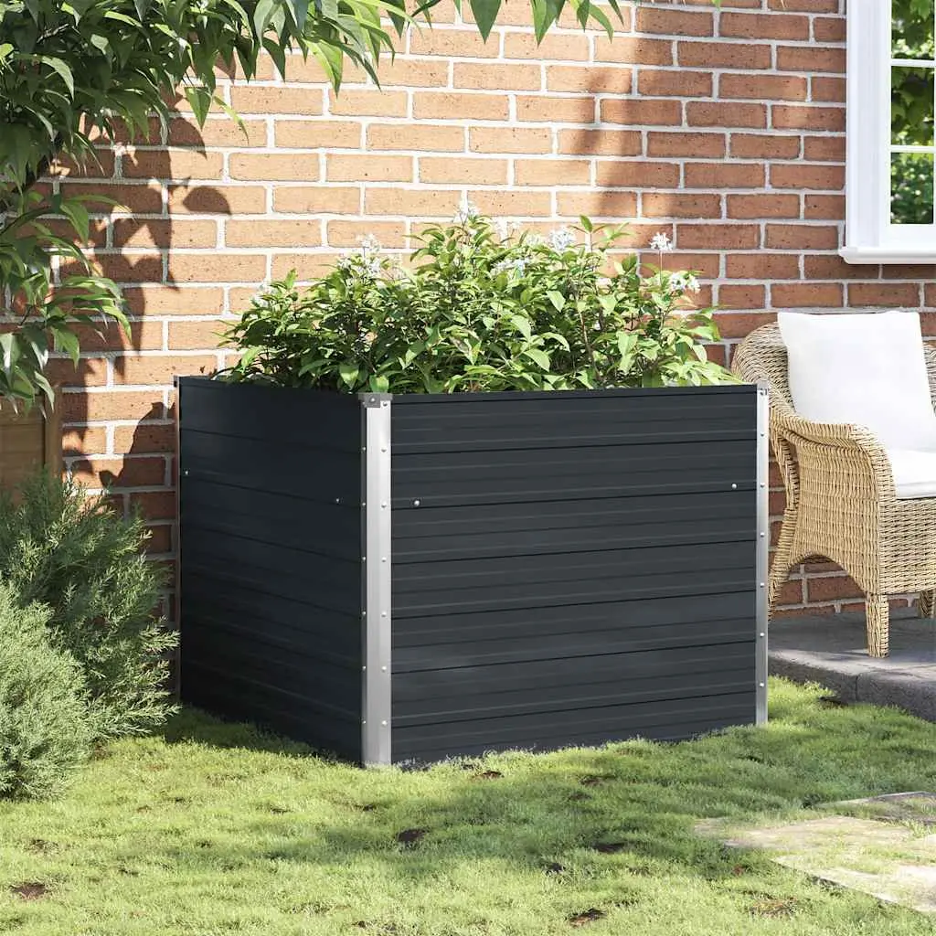 Raised Garden Bed Open Bottom Anthracite Galvanised Steel 100 x 100 x 77 cm