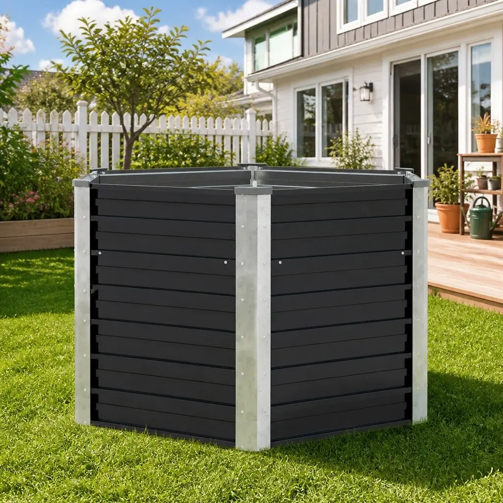 Garden Raised Bed Planter Box Anthracite Galvanised Steel 129x129x77cm