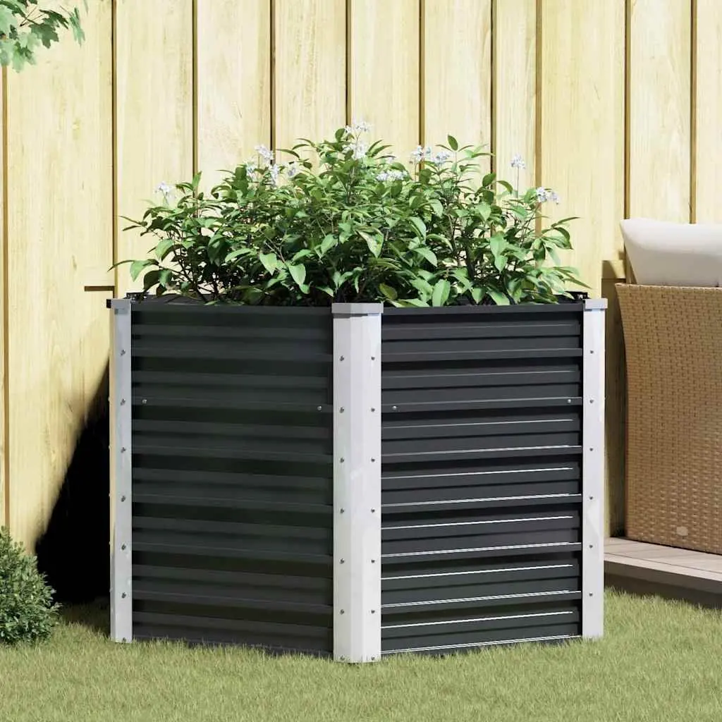Garden Raised Bed Planter Box Anthracite Galvanised Steel 129x129x77cm