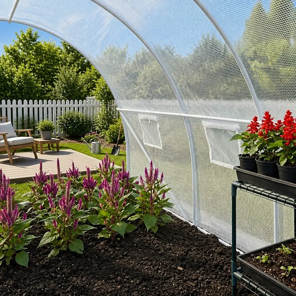 Greenhouse PE Mesh Fabric 900x300x200 cm White Galvanised Steel Frame 27 m²