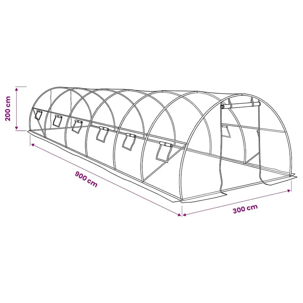 Greenhouse PE Mesh Fabric 900x300x200 cm White Galvanised Steel Frame 27 m²