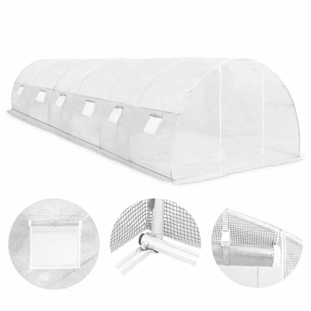 Greenhouse PE Mesh Fabric 900x300x200 cm White Galvanised Steel Frame 27 m²