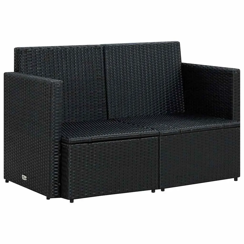 Outdoor Garden Sofa Black Poly Rattan with Cushions 2 Seater