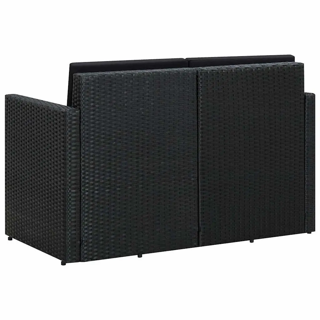 Outdoor Garden Sofa Black Poly Rattan with Cushions 2 Seater