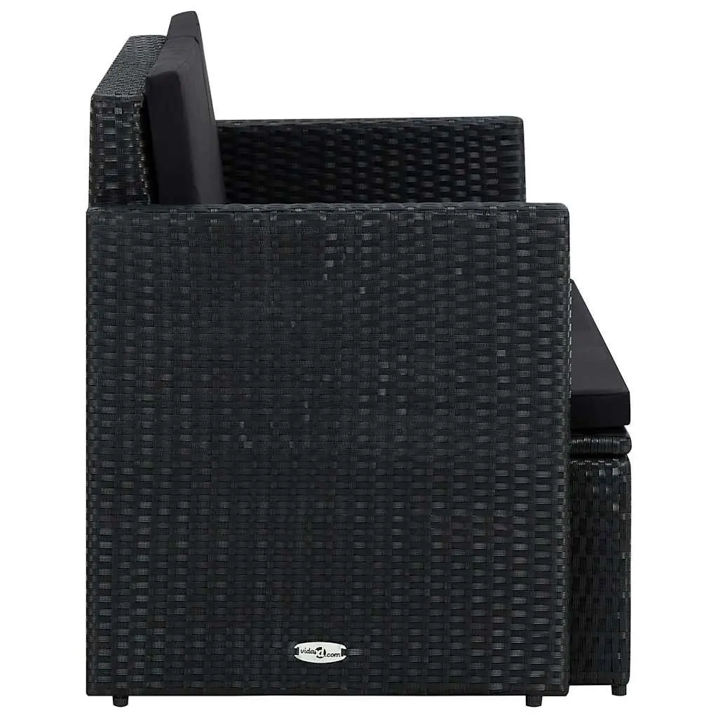 Outdoor Garden Sofa Black Poly Rattan with Cushions 2 Seater