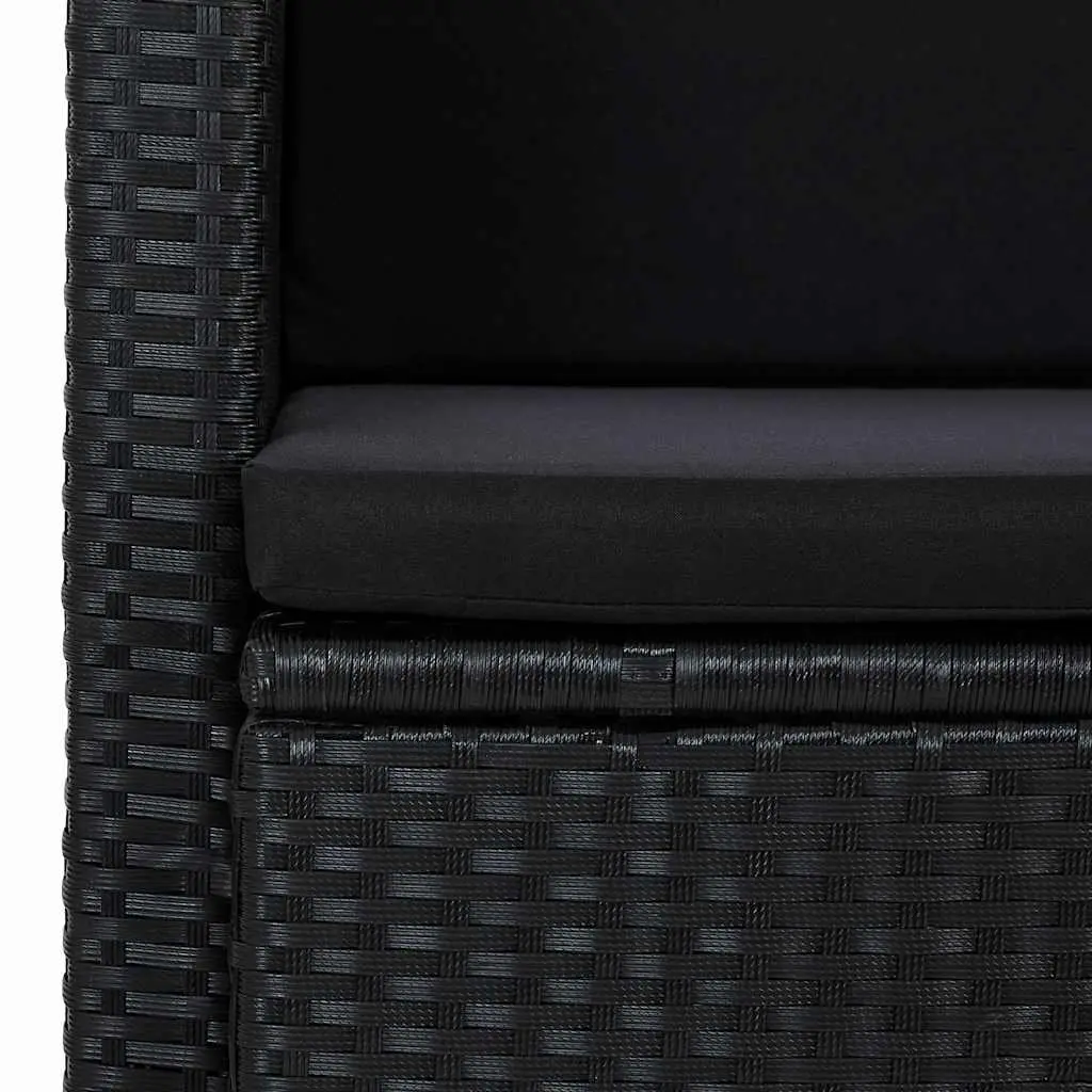 Outdoor Garden Sofa Black Poly Rattan with Cushions 2 Seater