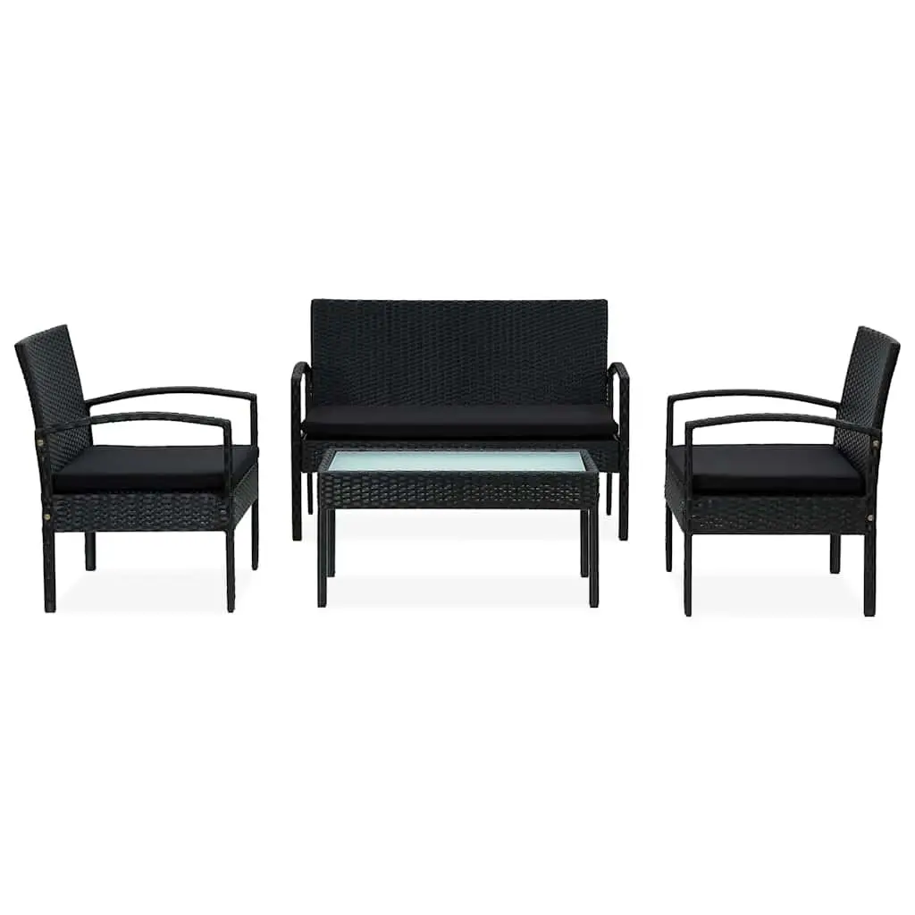 Garden Lounge Set PE Rattan Outdoor Patio Sofa Chair Table with Cushions Black 4 Piece