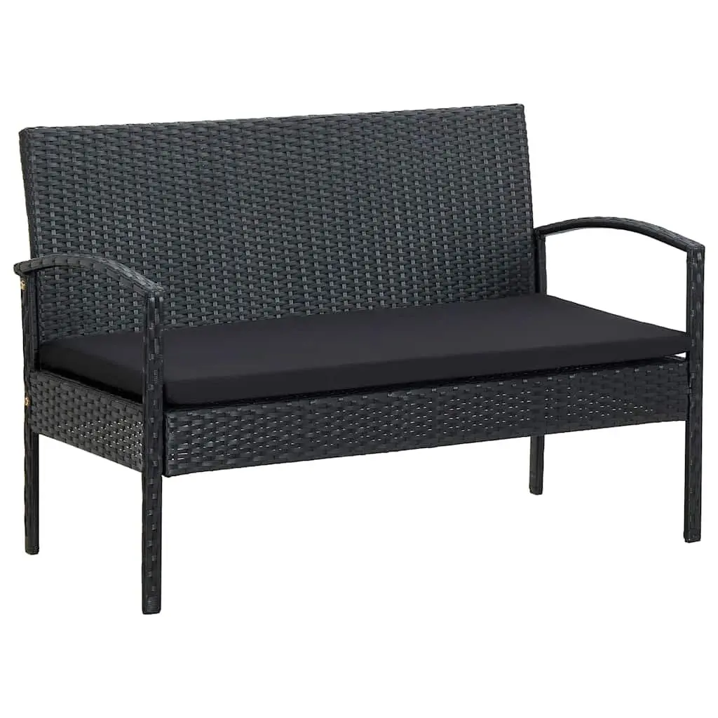 Garden Lounge Set PE Rattan Outdoor Patio Sofa Chair Table with Cushions Black 4 Piece
