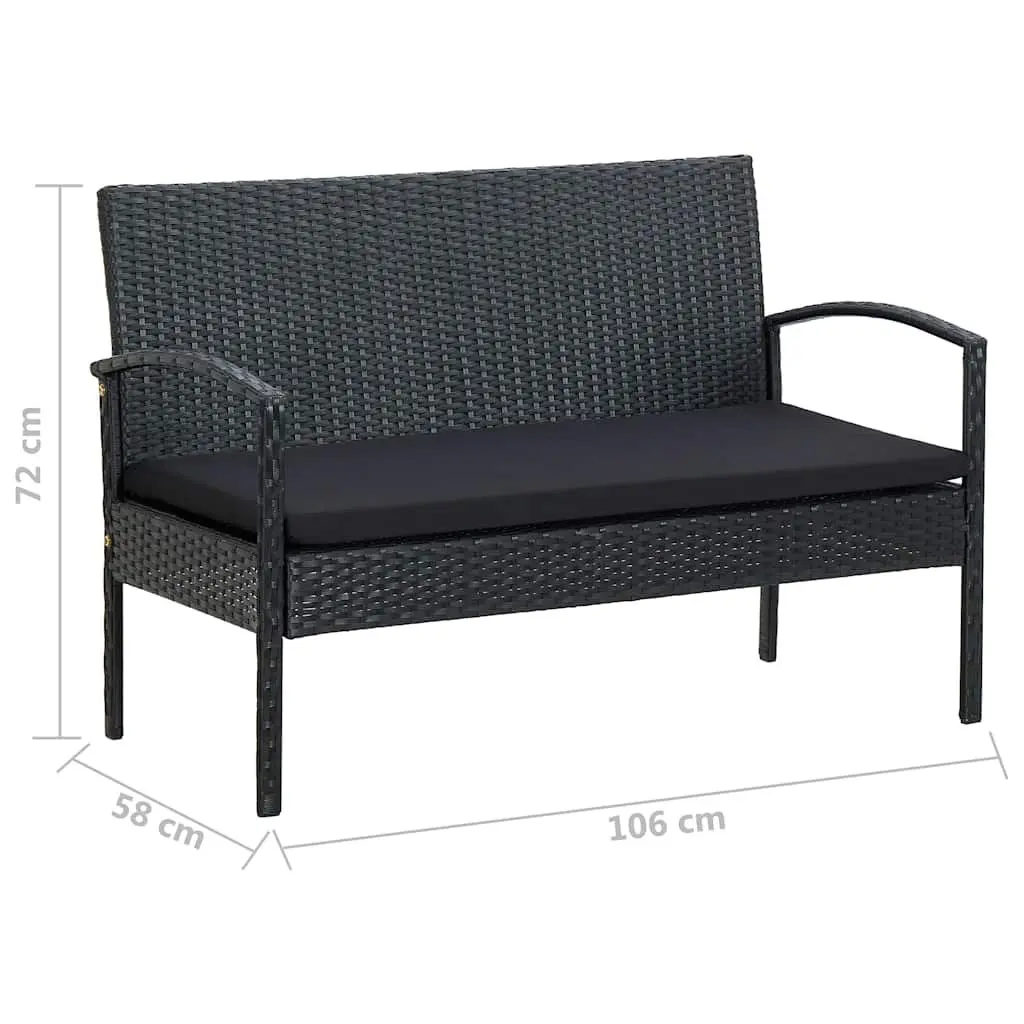 Garden Lounge Set PE Rattan Outdoor Patio Sofa Chair Table with Cushions Black 4 Piece
