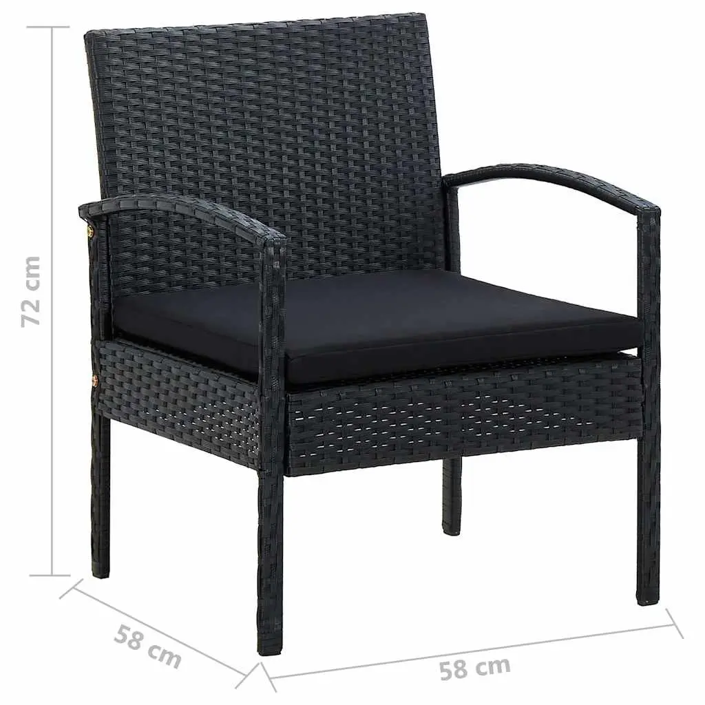 Garden Lounge Set PE Rattan Outdoor Patio Sofa Chair Table with Cushions Black 4 Piece