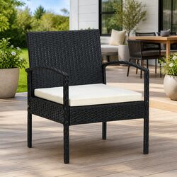 Outdoor Garden Chair with Cushion PE Rattan Black Patio Seating Armchair